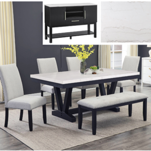 KE-1320-6P/1320-SB VARLEY MARBLE TBL/SIDE CHAIRS,BENCH