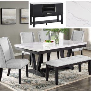 KE-1319-6P-SB VANCE FAUX TBL/WING CHAIRS,BENCH