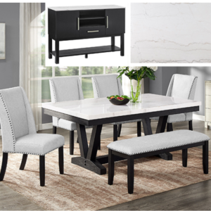 KE-1320-6P-SB VARLEY MARBLE TBL/WING CHAIRS,BENCH