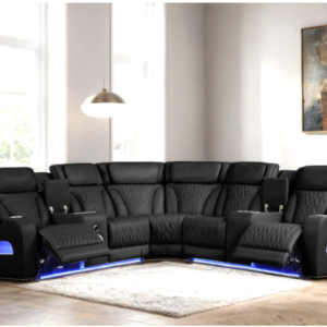KH-Spain Black Power Reclining Sectional (Power Headrests)